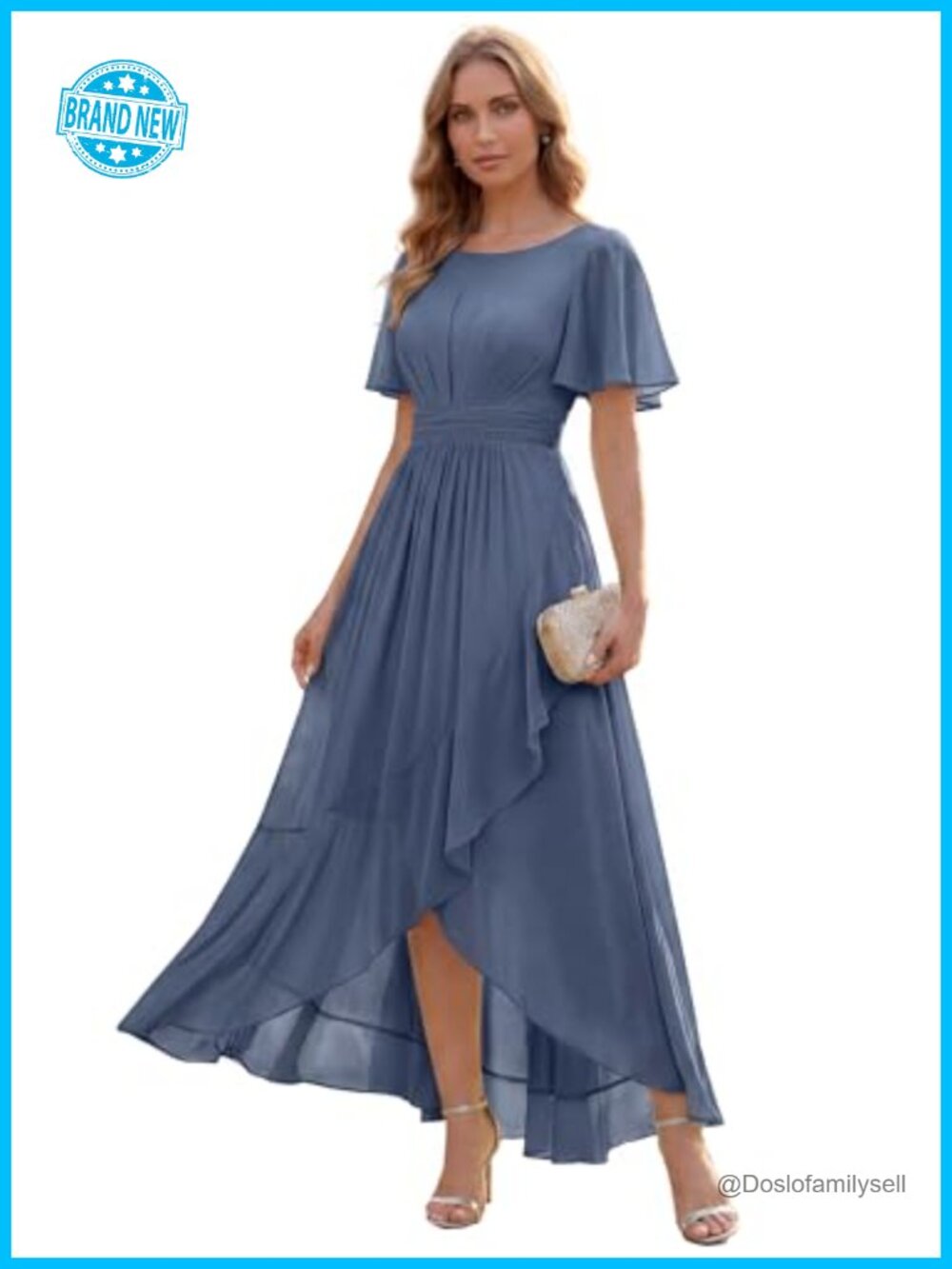 Chiffon High Low Maxi Dress Ruffle Sleeve Semi Formal Wedding Guest